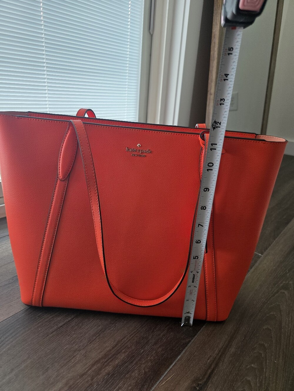 kate spade Bright Orange Pebbled Leather Tote with Shoulder Straps - Picture 6 of 12